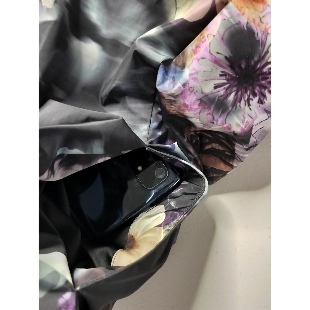 Pink Tartan Satin Pleated Floral Midi‎ Skirt Size 12 Large Black Purple Pockets - Picture 9 of 10